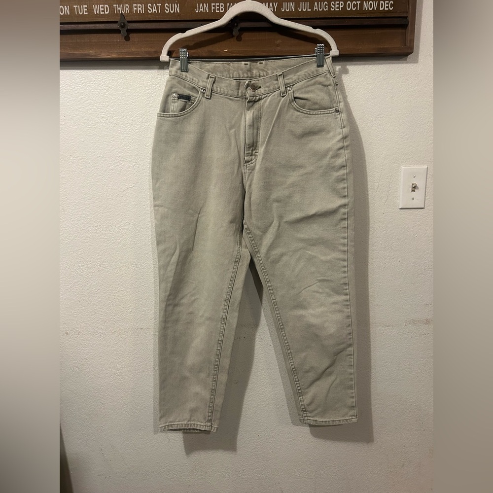 VINTAGE Lee Jeans Womens 15 Relaxed Fit Tapered Leg Brown Khaki Denim (1466)